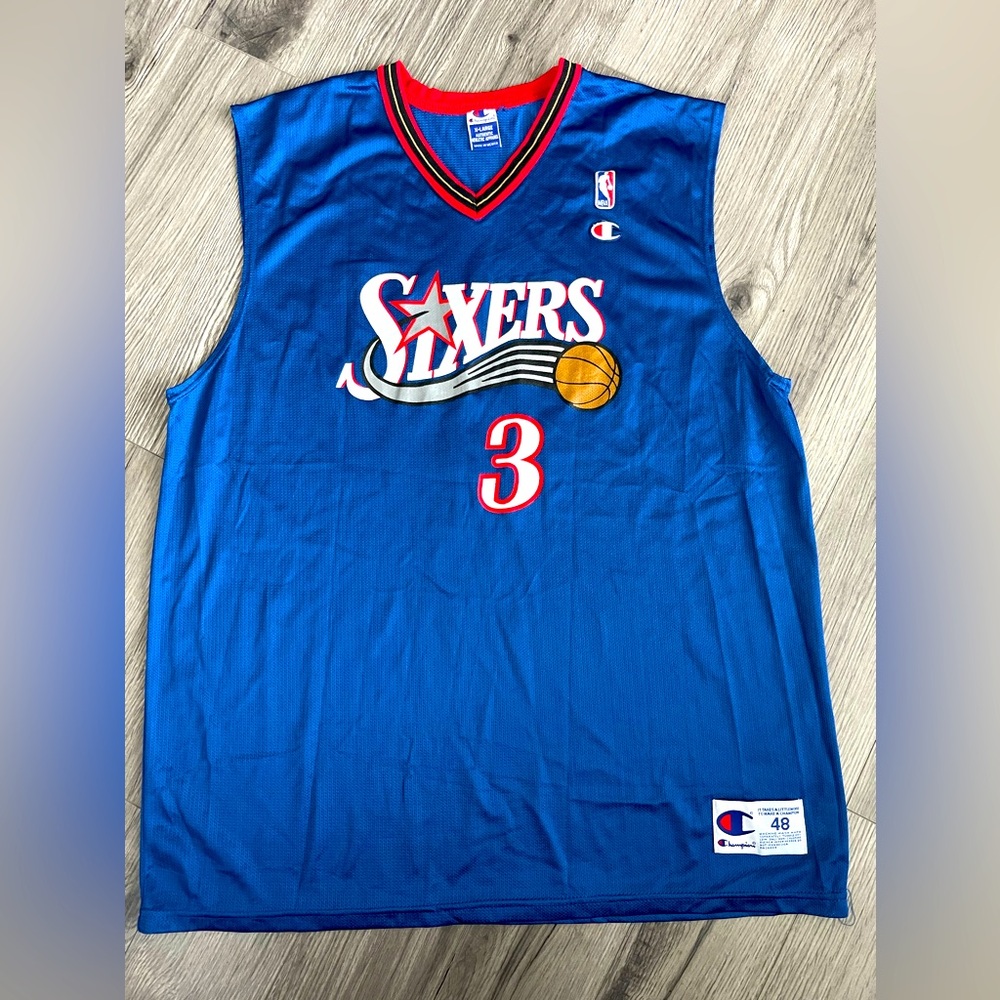 Vintage Allen Iverson Champion Blue Sixers 76ers Men’s NBA Replica Jersey Sz 48